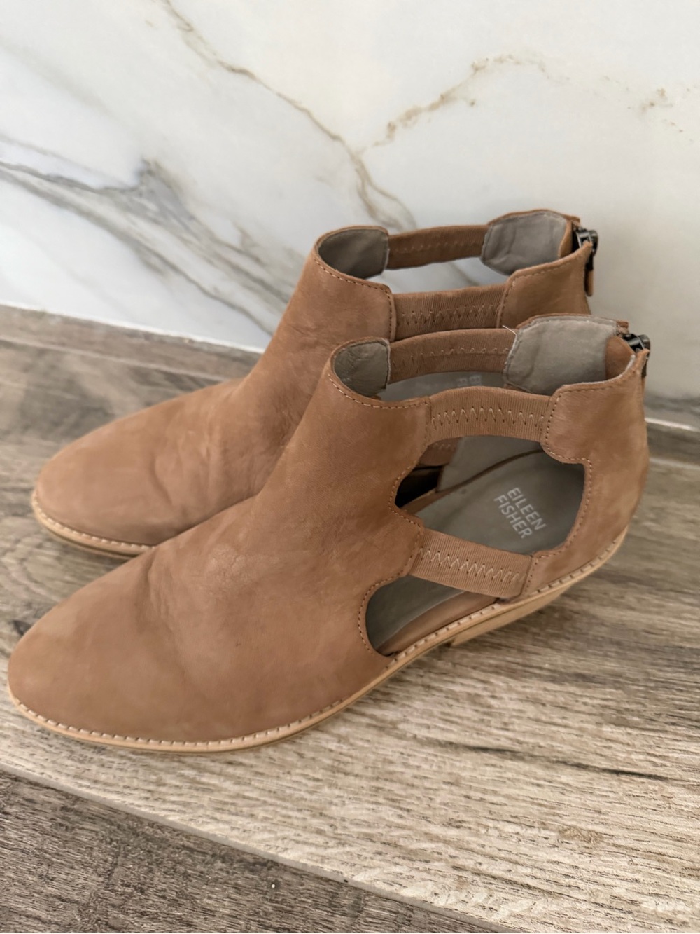 Eileen Fisher Tan Suede Cutout Ankle Booties